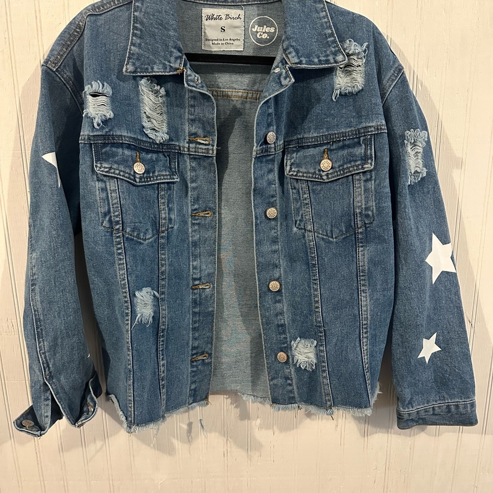 Kansas City Distressed Denim Jacket with Star Accents